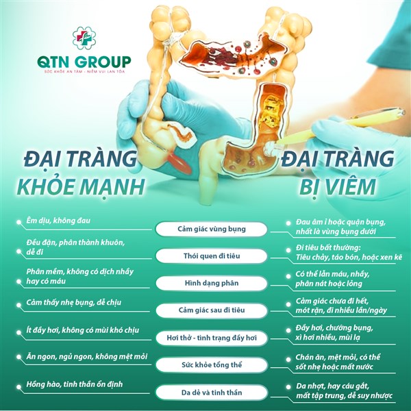 So sánh đại tràng khỏe mạnh và viêm đại tràng